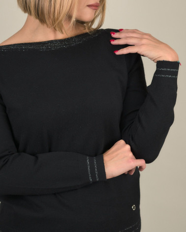 Maglia con scollo a barchetta e dettagli lurex