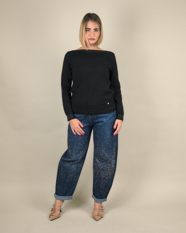 Maglia con scollo a barchetta e dettagli lurex