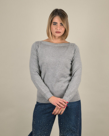 Maglia con scollo a barchetta e dettagli lurex