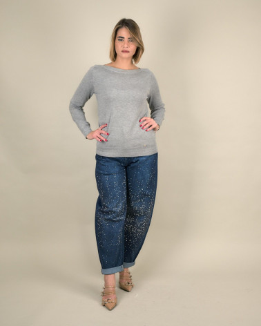 Maglia con scollo a barchetta e dettagli lurex