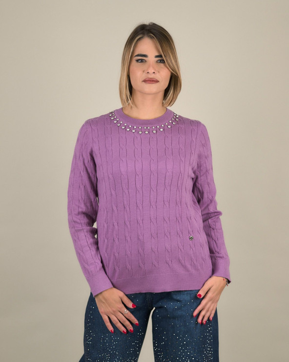 Maglia trecce con collo...