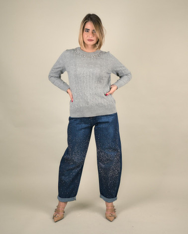 Maglia trecce con collo gioiello