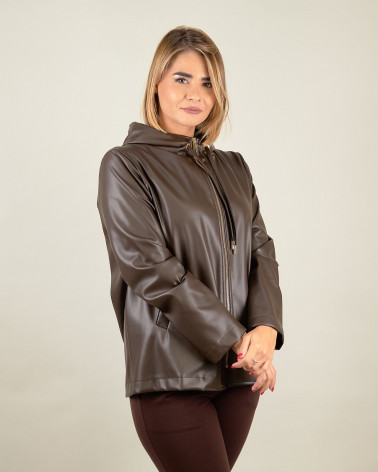 Giacca effetto pelle con cappuccio