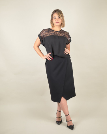 Blusa con inserto in pizzo e paillettes