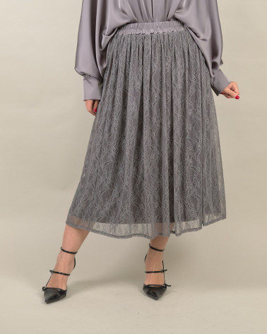 Gonna midi in pizzo con elastico in vita