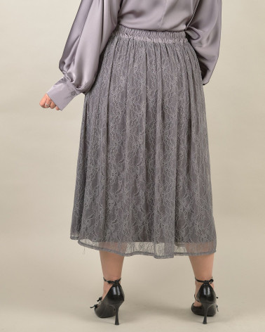 Gonna midi in pizzo con elastico in vita