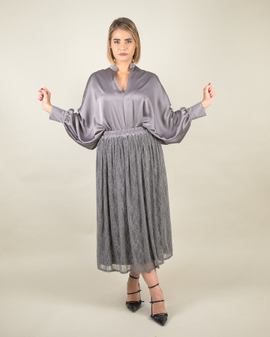 Gonna midi in pizzo con elastico in vita