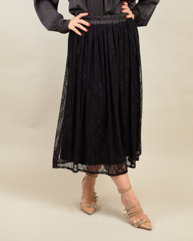 Gonna midi in pizzo con elastico in vita