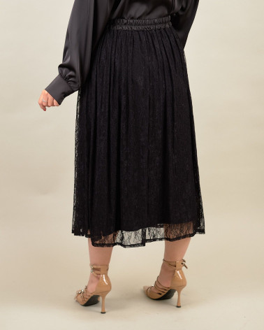 Gonna midi in pizzo con elastico in vita