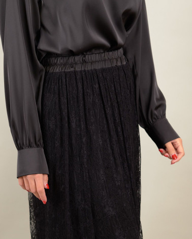 Gonna midi in pizzo con elastico in vita