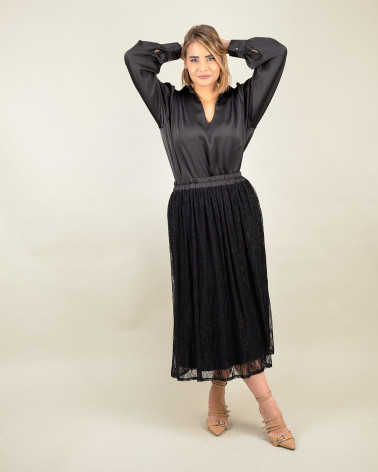 Gonna midi in pizzo con elastico in vita