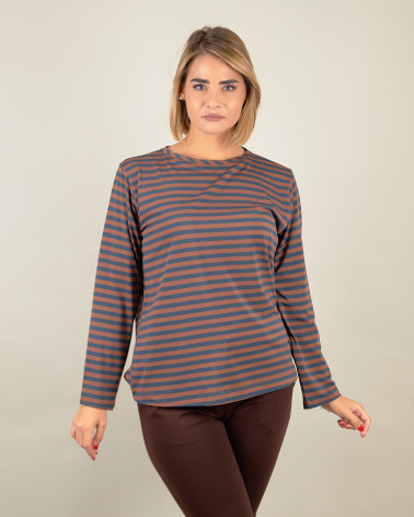 Maglia a righe marrone e petrolio