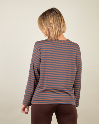 Maglia a righe marrone e petrolio