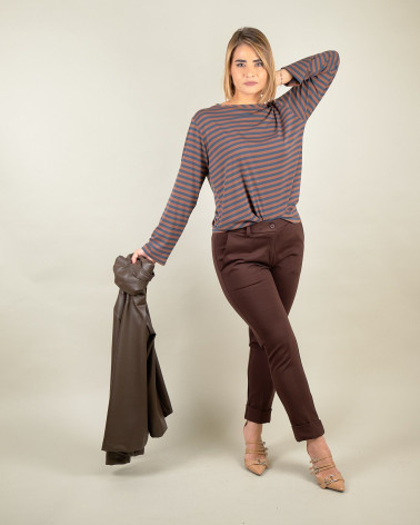 Maglia a righe marrone e petrolio