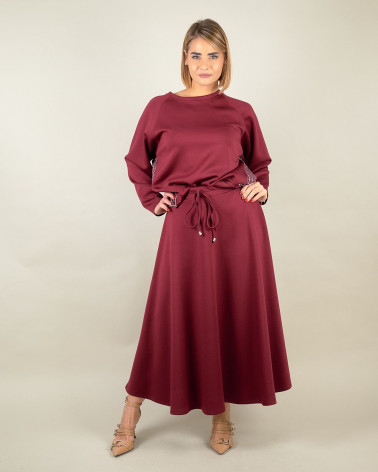 Felpa bordeaux con inserti a quadri