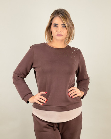 Felpa con strass sullo scollo