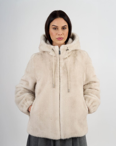 Giacca in eco pelliccia con cappuccio e zip