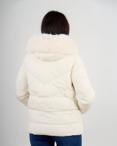 Piumino con cappuccio e collo in eco pelliccia
