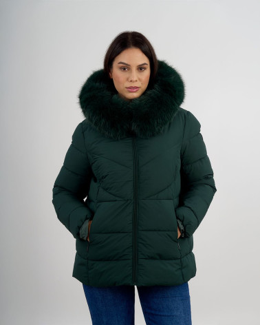 Piumino con cappuccio e collo in eco pelliccia