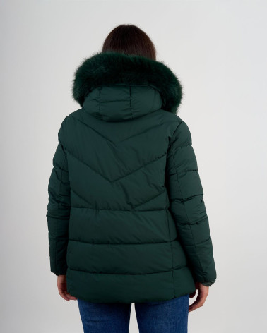 Piumino con cappuccio e collo in eco pelliccia
