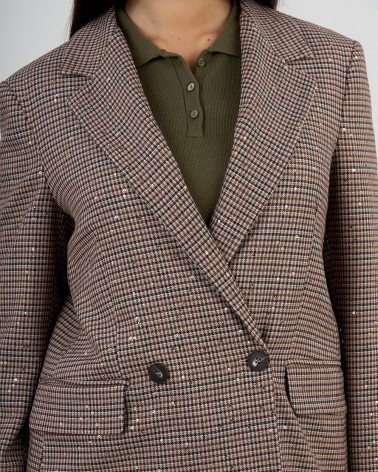 Blazer doppiopetto a quadri con paillettes