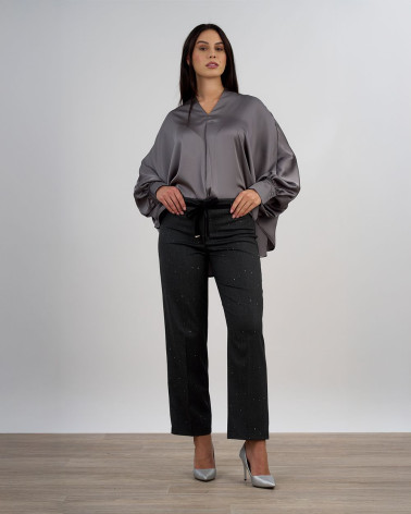 Pantaloni gessati con micro paillettes