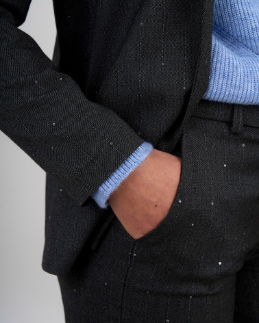 Blazer gessato con micro paillettes
