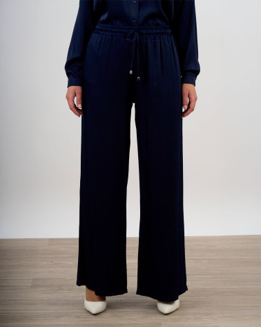 Pantaloni palazzo blu in raso