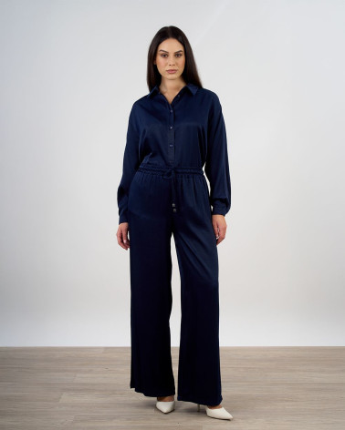 Pantaloni palazzo blu in raso