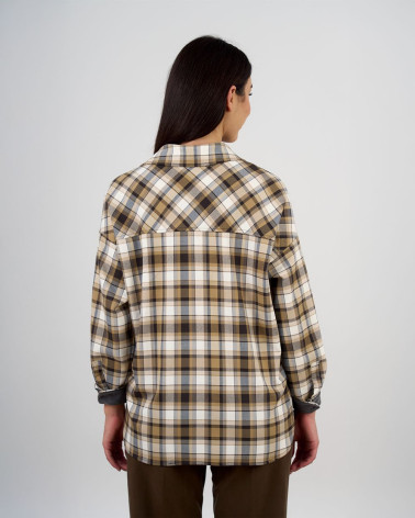 Camicia a quadri beige e grigio