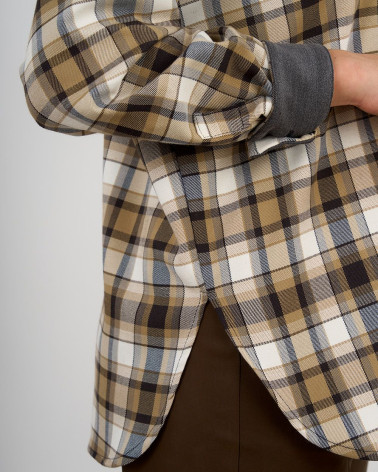 Camicia a quadri beige e grigio