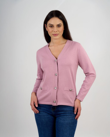 Cardigan scollo a V con bottoni gioiello