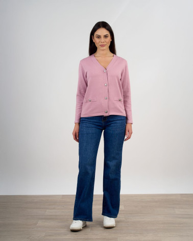 Cardigan scollo a V con bottoni gioiello