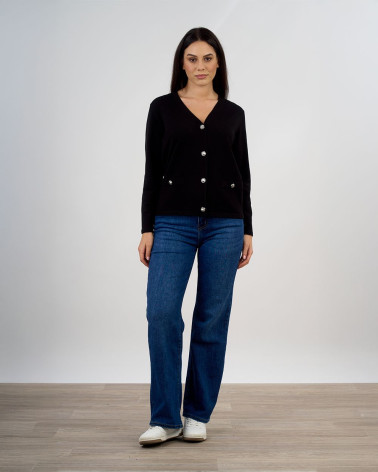 Cardigan scollo a V con bottoni gioiello