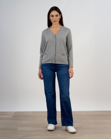 Cardigan scollo a V con bottoni gioiello