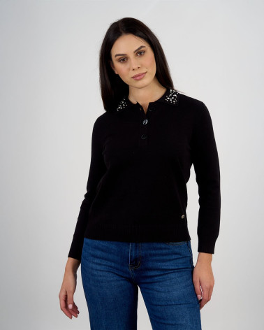 Maglia polo con colletto gioiello