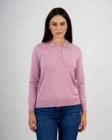 Maglia polo con colletto gioiello