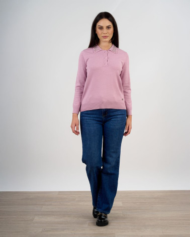 Maglia polo con colletto gioiello