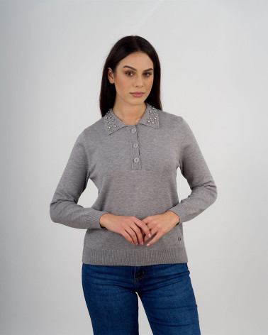 Maglia polo con colletto gioiello