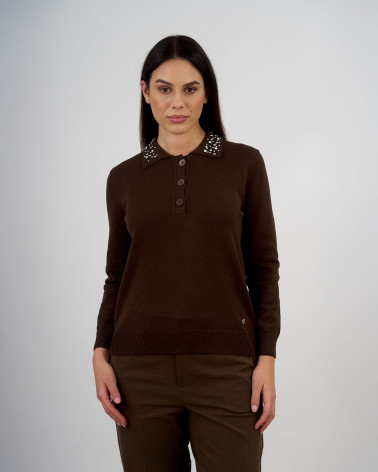 Maglia polo con colletto gioiello