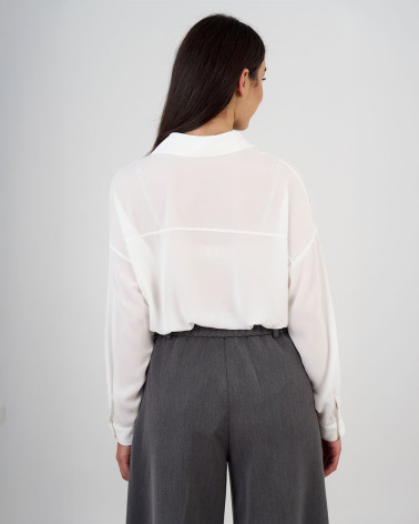 Camicia panna con inserto in pizzo nero