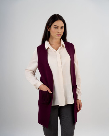 Gilet lungo in maglia con tasche