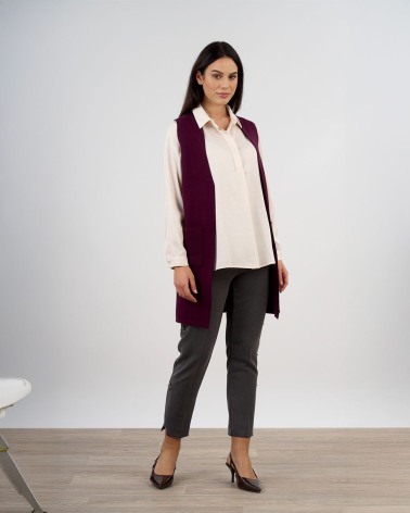 Gilet lungo in maglia con tasche