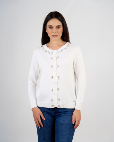 Cardigan con decorazioni gioiello e bottoni tono s