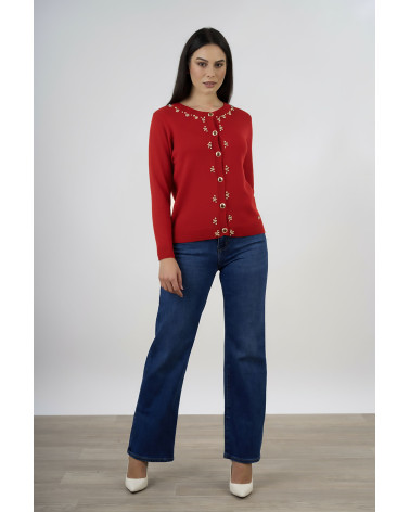 Cardigan con decorazioni gioiello e bottoni tono s