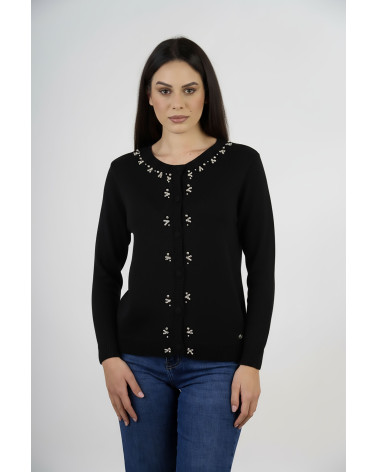 Cardigan con decorazioni gioiello e bottoni tono s
