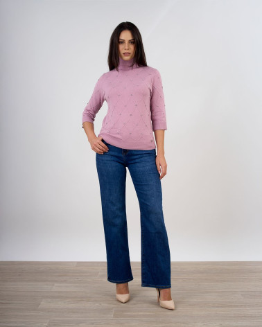 Maglia dolcevita con trama a rombi e applicazioni 