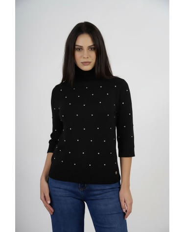 Maglia dolcevita con trama a rombi e applicazioni 