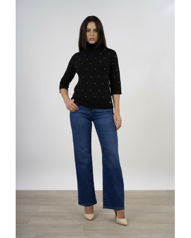 Maglia dolcevita con trama a rombi e applicazioni 