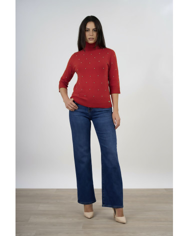 Maglia dolcevita con trama a rombi e applicazioni 